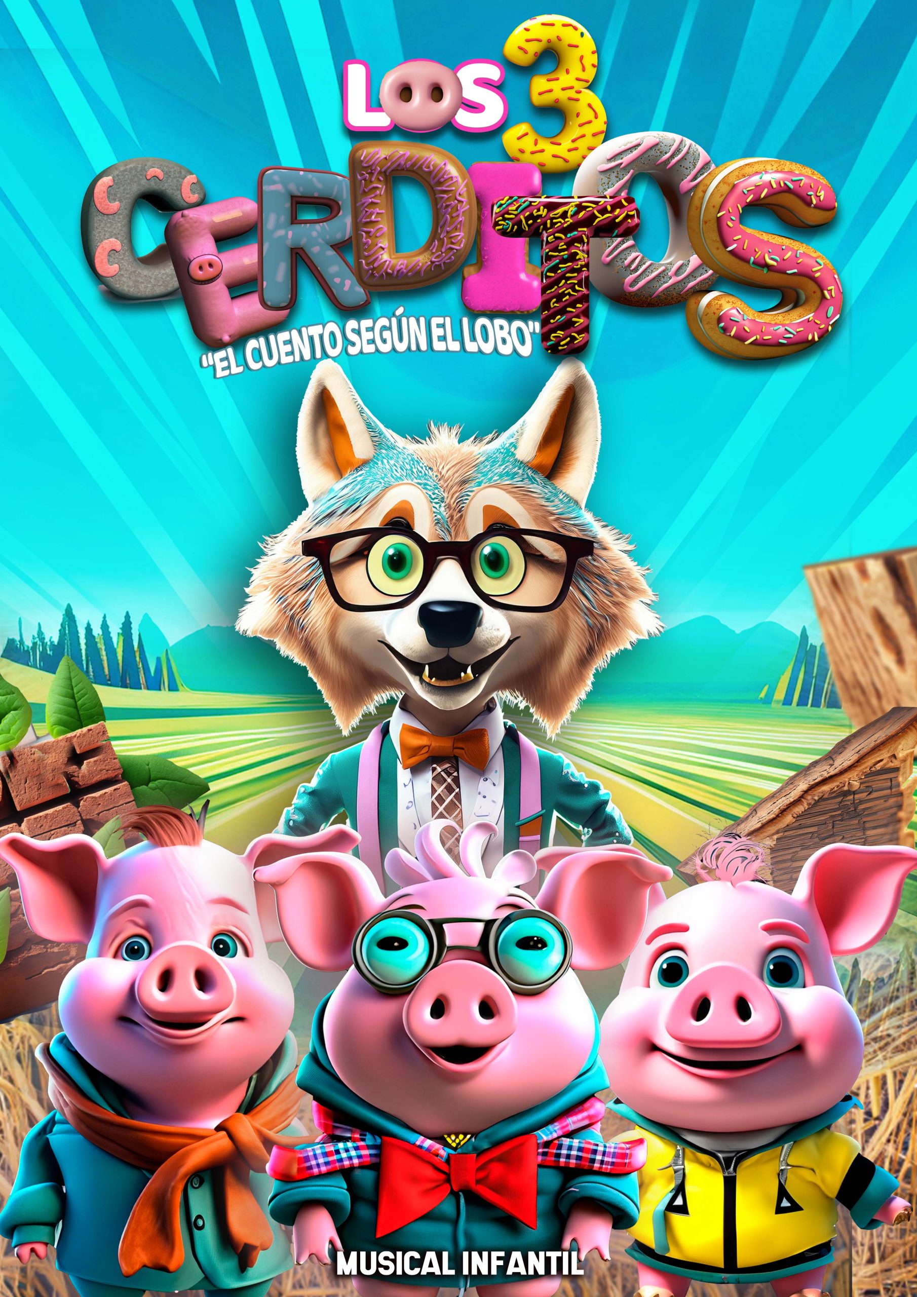 CARTEL LOS 3 cerditos - MUSICAL INFANTIL LOS 3 CERDITOS